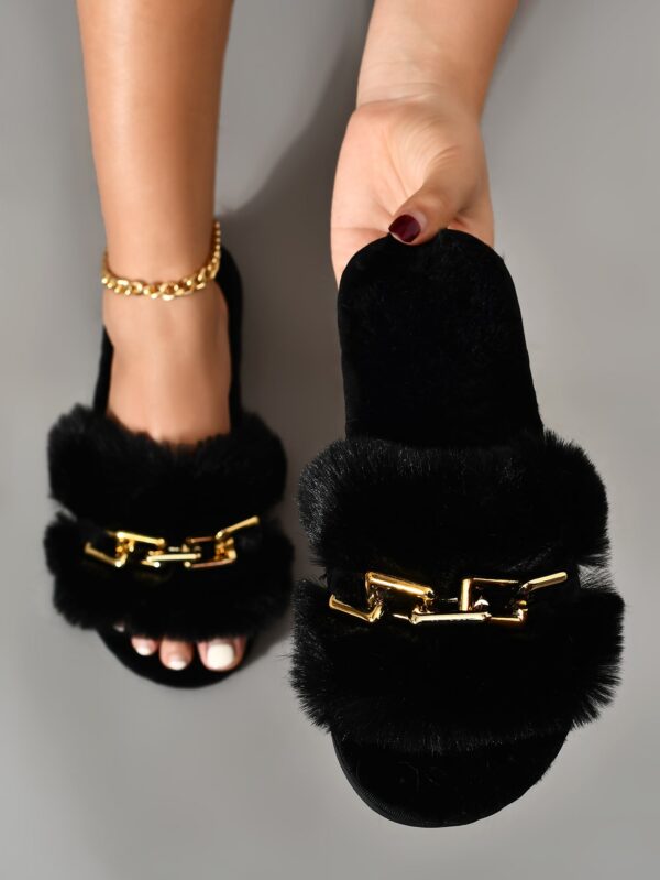 Women's Fashionable Black Plush Bedroom Slippers%010404 - Image 18