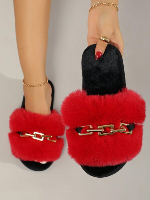 Women's Fashionable Black Plush Bedroom Slippers%010404 - Image 23