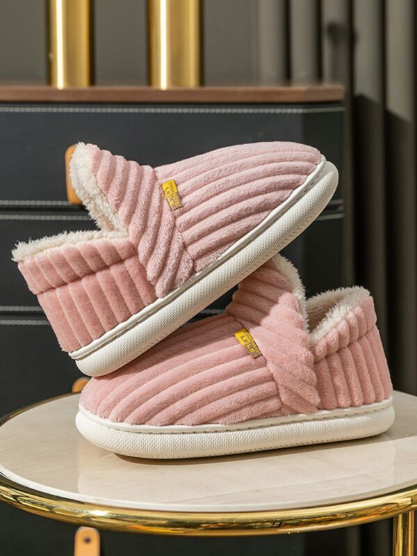 Women's Fashionable Pink Solid Color Slipper Boots With Letter Decals & Teddy Bear Lining%010405 - Image 31