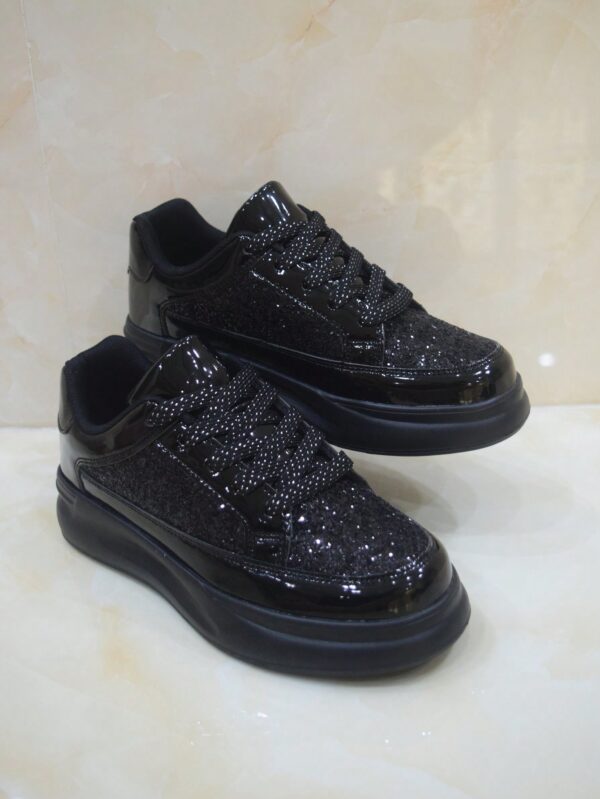 Men's Sparkling Black Diamond Lace-Up Sneakers, Fashionable Casual Sports Shoes With Soft Soles,Role-Playing Shiny Casual Sports Shoes With Black Sequins & Decorative Ribbon%010602 - Image 6