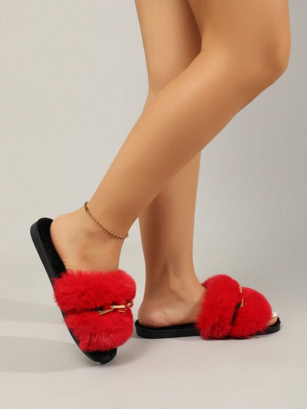 Women's Fashionable Black Plush Bedroom Slippers%010404 - Image 24