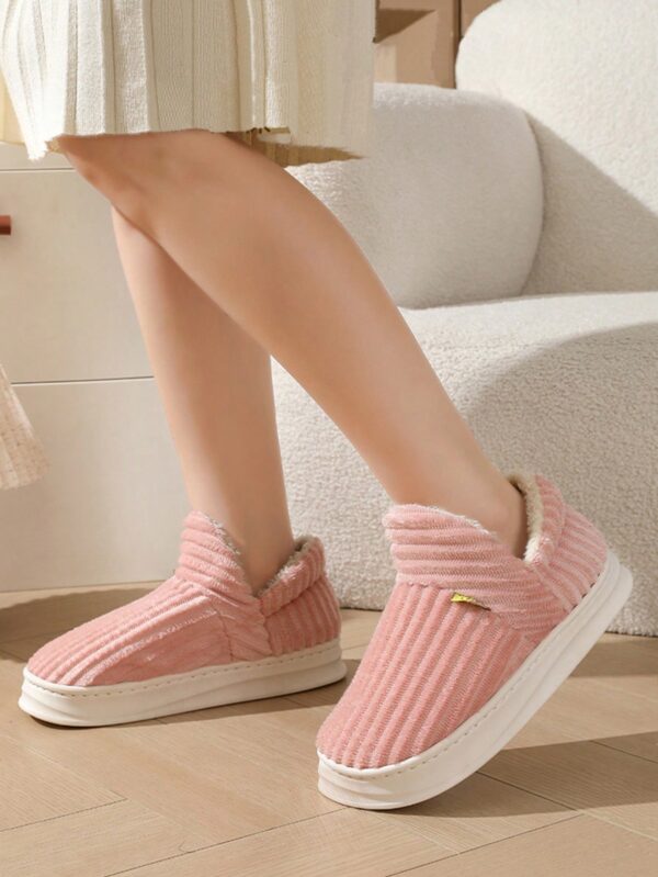 Women's Fashionable Pink Solid Color Slipper Boots With Letter Decals & Teddy Bear Lining%010405 - Image 2