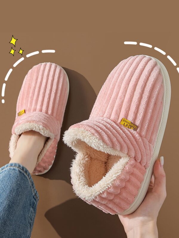 Women's Fashionable Pink Solid Color Slipper Boots With Letter Decals & Teddy Bear Lining%010405 - Image 30