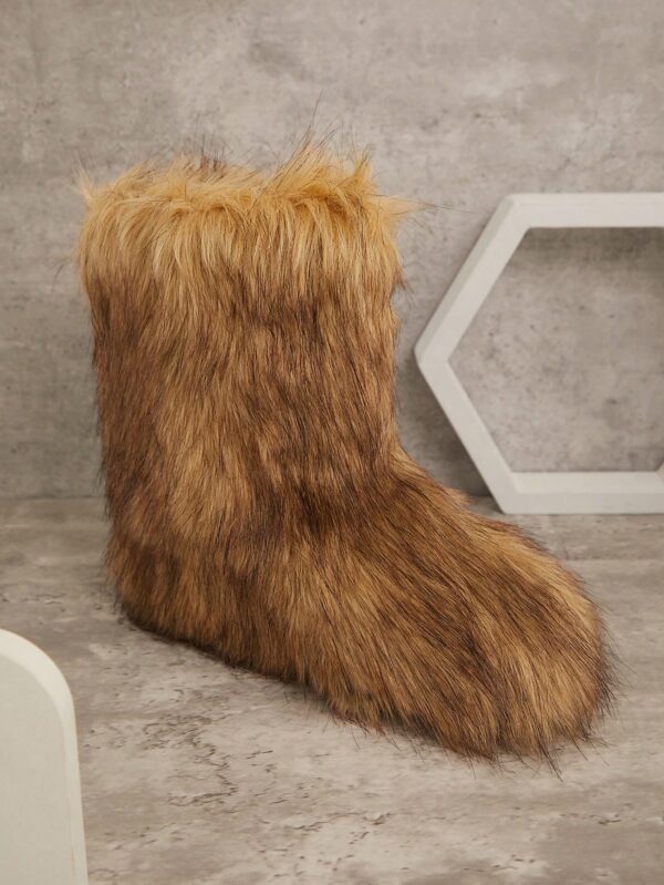 Women's Fluffy Furry Round Toe Slip On Winter Comfy Boots New Year Holiday%010306 - Image 3