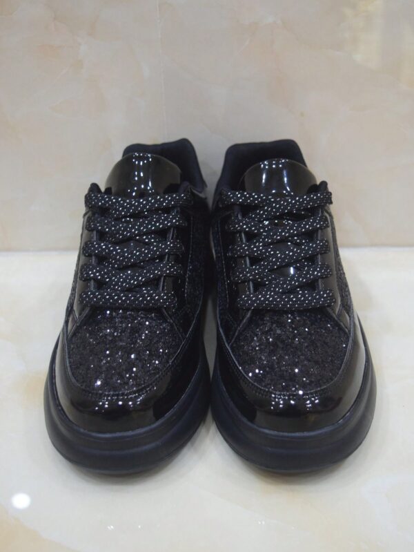 Men's Sparkling Black Diamond Lace-Up Sneakers, Fashionable Casual Sports Shoes With Soft Soles,Role-Playing Shiny Casual Sports Shoes With Black Sequins & Decorative Ribbon%010602 - Image 5