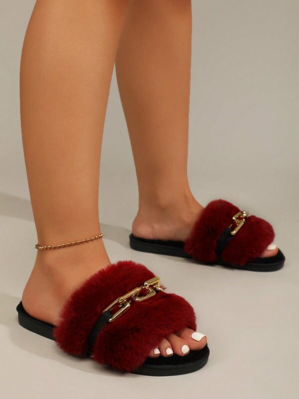 Women's Fashionable Black Plush Bedroom Slippers%010404 - Image 4