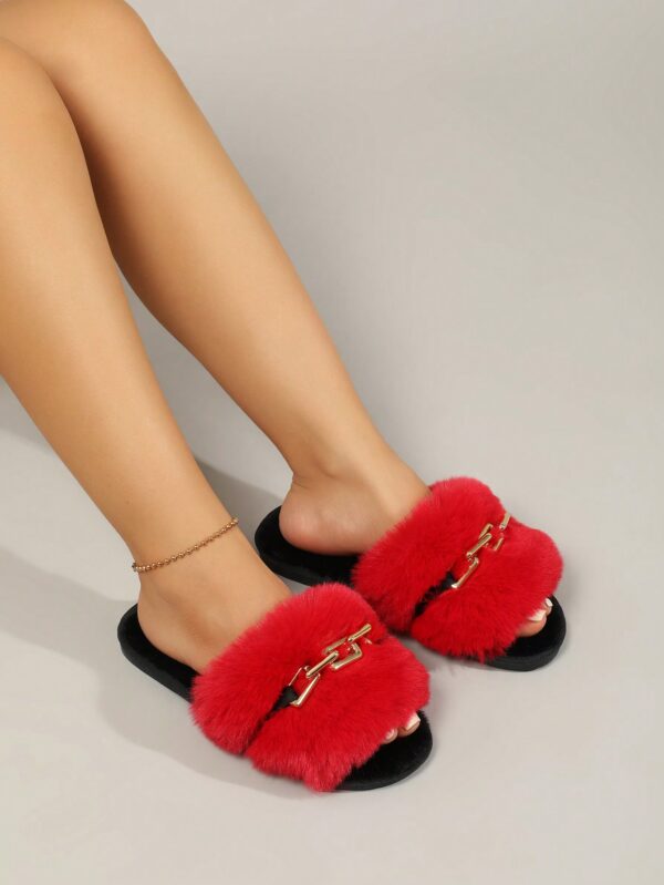 Women's Fashionable Black Plush Bedroom Slippers%010404 - Image 25