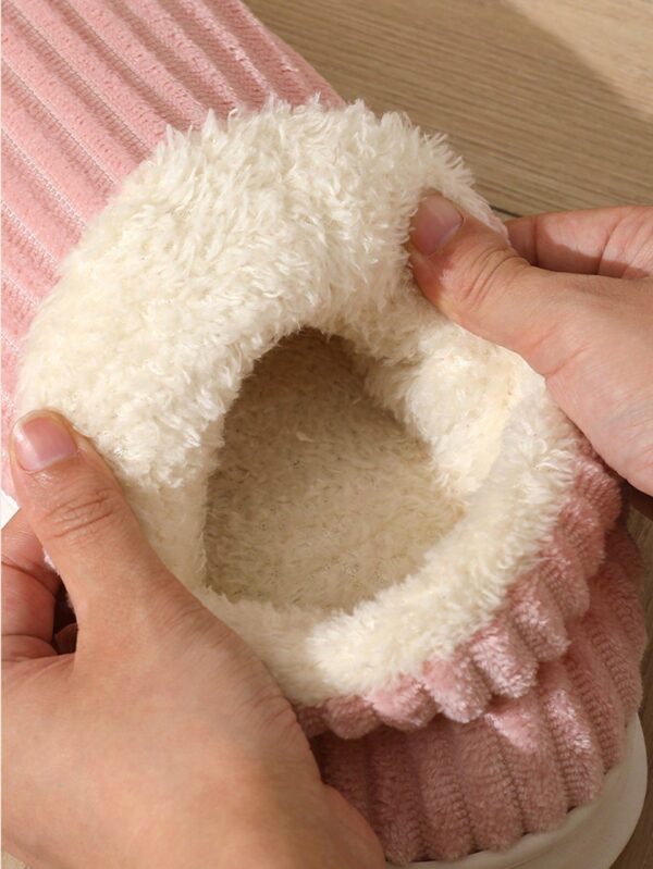 Women's Fashionable Pink Solid Color Slipper Boots With Letter Decals & Teddy Bear Lining%010405 - Image 3
