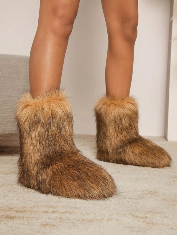 Women's Fluffy Furry Round Toe Slip On Winter Comfy Boots New Year Holiday%010306 - Image 4