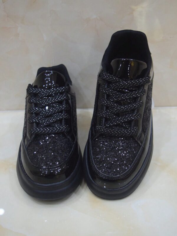 Men's Sparkling Black Diamond Lace-Up Sneakers, Fashionable Casual Sports Shoes With Soft Soles,Role-Playing Shiny Casual Sports Shoes With Black Sequins & Decorative Ribbon%010602 - Image 4