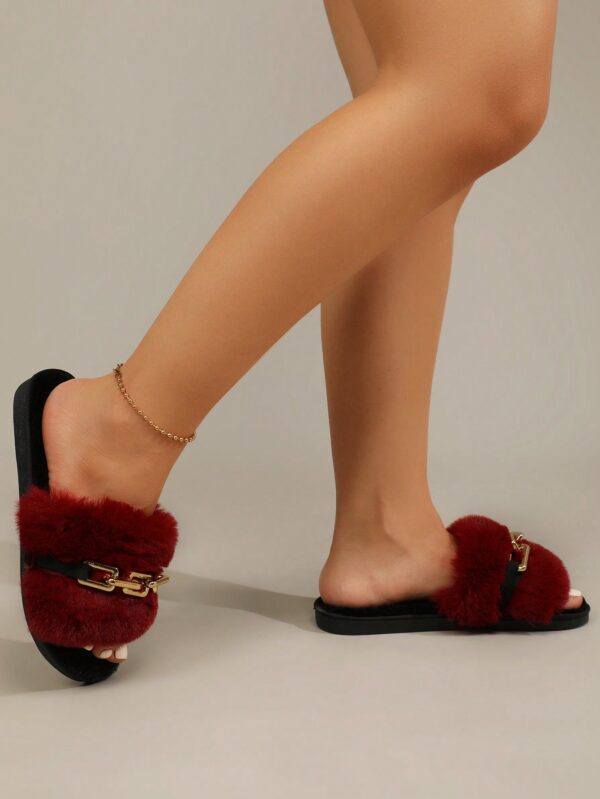 Women's Fashionable Black Plush Bedroom Slippers%010404 - Image 5