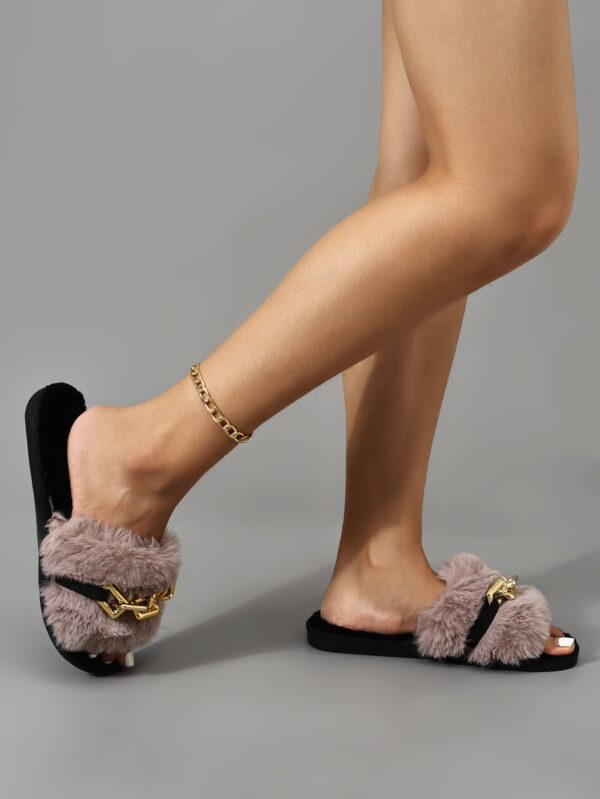Women's Fashionable Black Plush Bedroom Slippers%010404 - Image 11