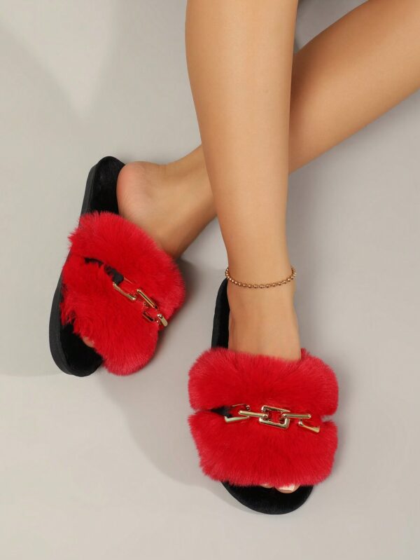 Women's Fashionable Black Plush Bedroom Slippers%010404 - Image 26
