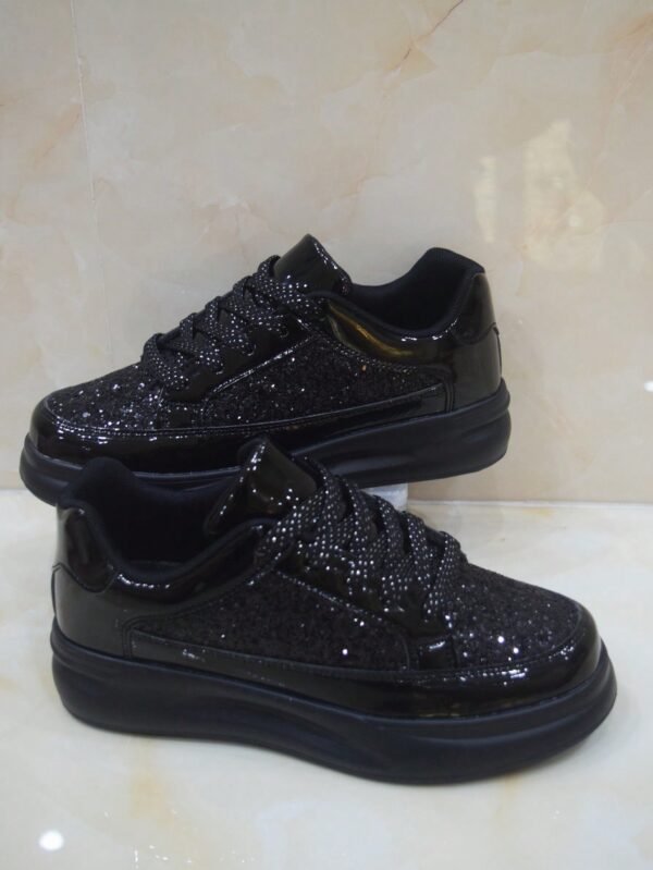 Men's Sparkling Black Diamond Lace-Up Sneakers, Fashionable Casual Sports Shoes With Soft Soles,Role-Playing Shiny Casual Sports Shoes With Black Sequins & Decorative Ribbon%010602 - Image 3