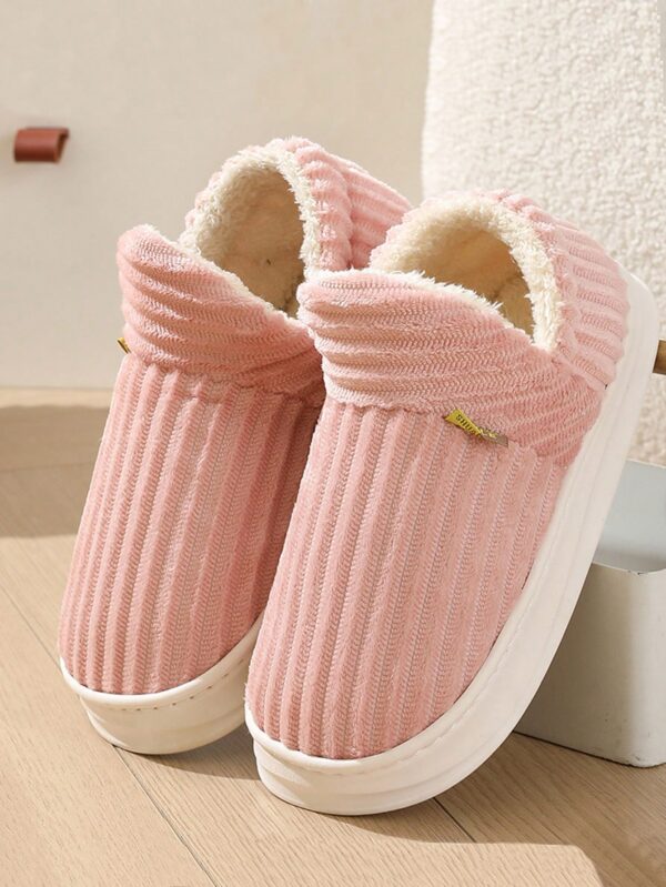 Women's Fashionable Pink Solid Color Slipper Boots With Letter Decals & Teddy Bear Lining%010405 - Image 14