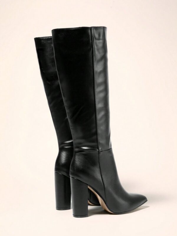 Women's Pointed Toe Chunky Heel Over The Knee Boots, Ladies Leather High Boots With Side Zipper For Autumn And Winter, Sexy Classic Knee High Boots In Black%010401 - Image 5
