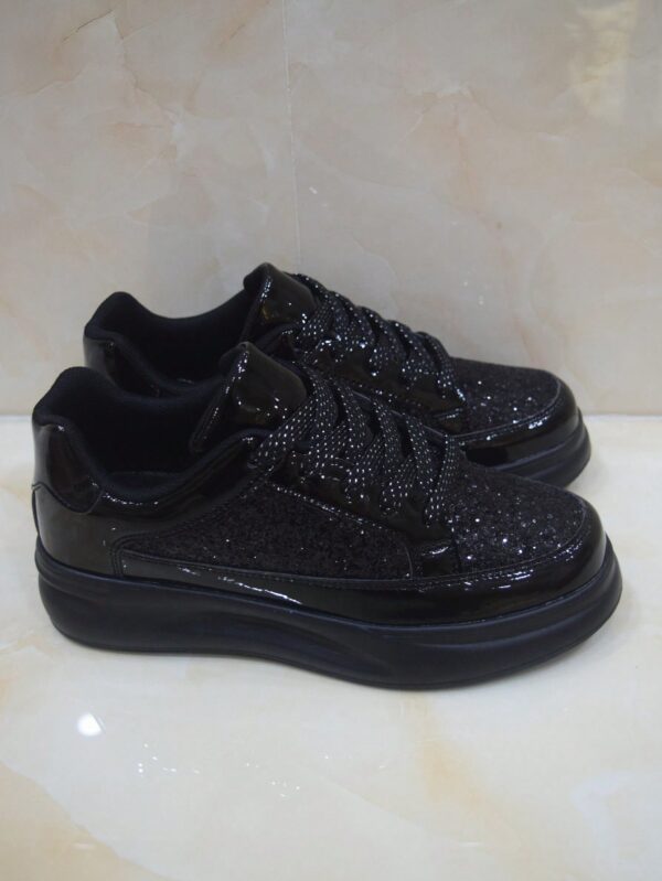 Men's Sparkling Black Diamond Lace-Up Sneakers, Fashionable Casual Sports Shoes With Soft Soles,Role-Playing Shiny Casual Sports Shoes With Black Sequins & Decorative Ribbon%010602 - Image 2