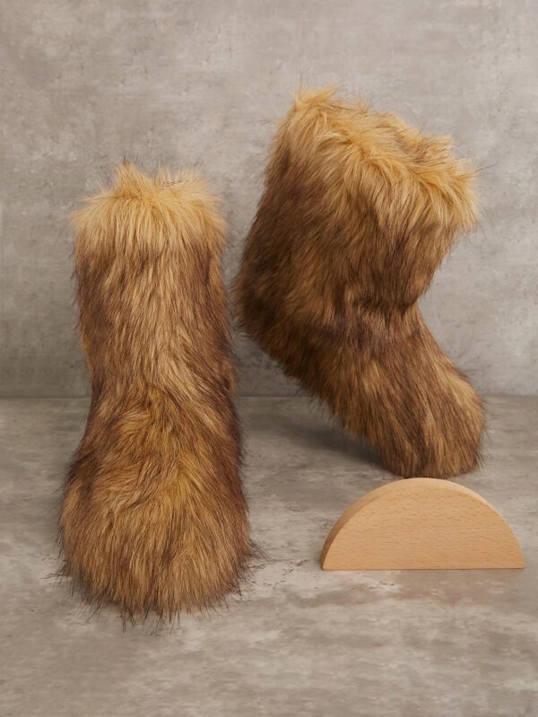 Women's Fluffy Furry Round Toe Slip On Winter Comfy Boots New Year Holiday%010306 - Image 7